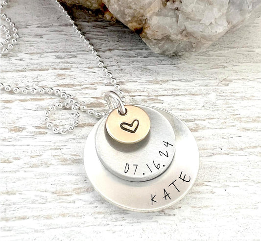 Personalized Name Necklace | Mixed Metal Layered | Kids Name Necklace | Special Date Jewelry | Anniversary Gift | Gift For Mom