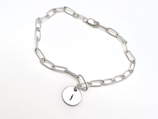 Sterling Silver Bracelet With Initial Charm | Initial Bracelet | Paperclip Bracelet | Personalized Jewelry | Gift for Her