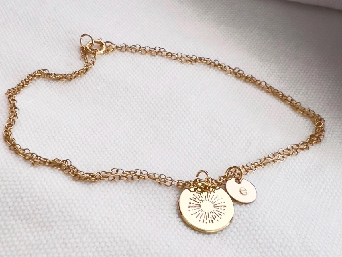 Sunshine Initial Bracelet | Personalized Initial Disc | Dainty Gold Bracelet | Hand Stamped | Gift For Her