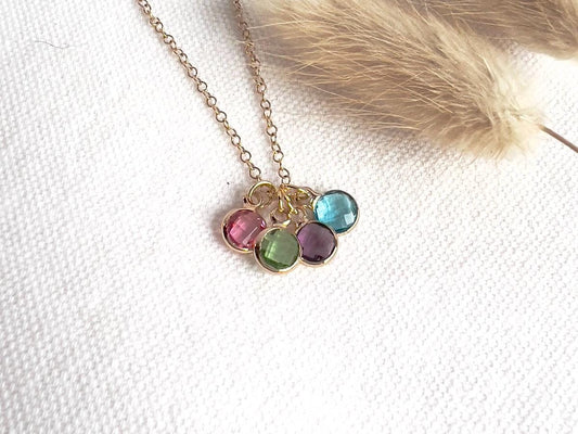 Gold Birthstone Charm Necklace | Personalized Mom Jewelry |Custom Necklace Pendant | Mother’s Day Gift from Kids | Dainty Gold Necklace