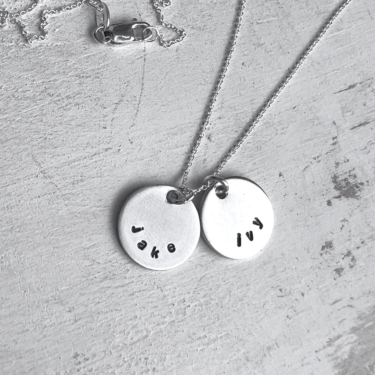 Silver Name Necklace | Personalized Gift For Mom | Family Name Charms | Hand Stamped Custom Necklace | Childs Name Jewelry | Gift for Her