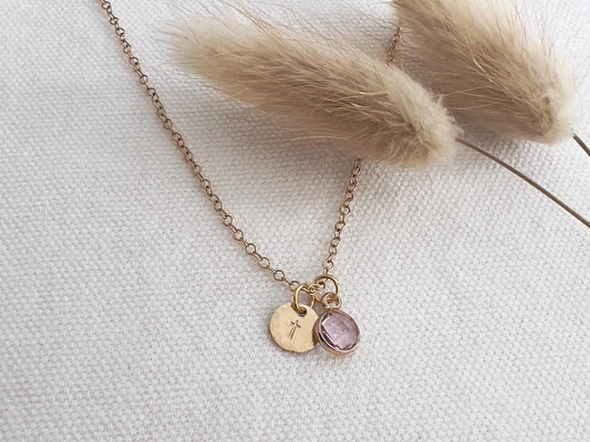 Gold Cross Necklace | Birthstone Necklace |Child Loss | Memorial Jewelry | Miscarriage Gift | Birthday Gift