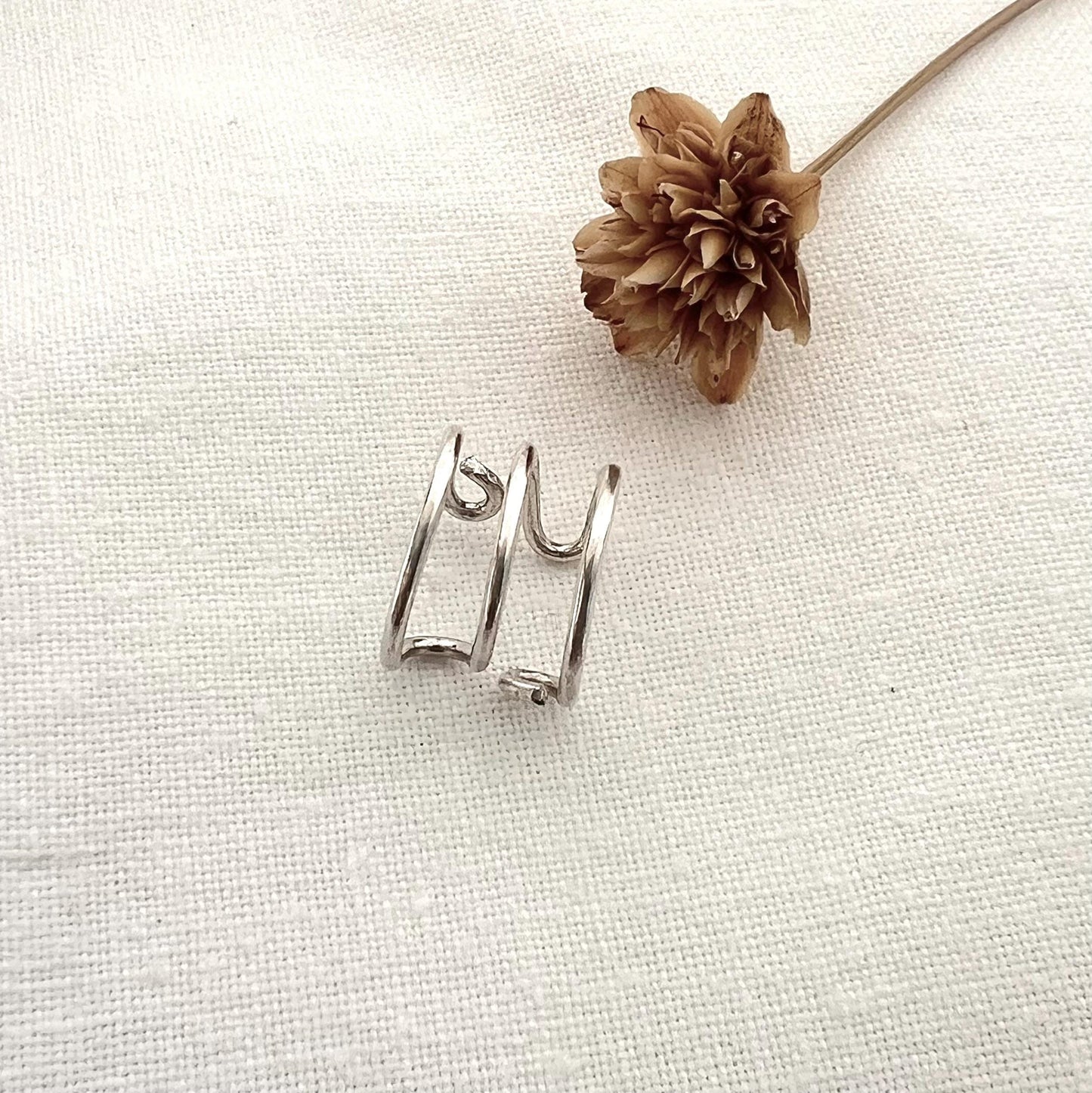 Sterling Silver Triple Band Ear Cuff | No Piercing Helix Jewelry