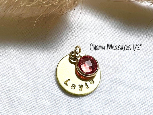 Personalized Gold Disc Charm with Name & Birthstone | Custom Name Charm | Dainty Gold Name Pendant | Gift for Her | Charm For Necklace