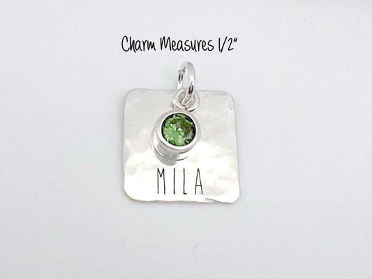 Personalized Name Charm | Birthstone Charm | Sterling Silver Name Charm | Gift for Mom | Hand Stamped Personalized Gift