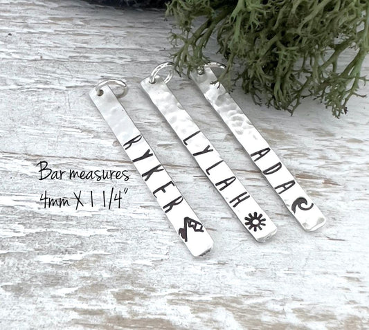 Custom Sterling Silver Name Bar for Necklaces | Hand Stamped Name Charm | Sterling Silver Name Charm | Personalized Sterling Silver Charm