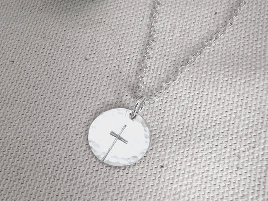 Sterling Silver Cross Necklace | Stamped Cross Necklace | Simple Silver Cross | Cross With Hammered Edges | Everyday Jewelry