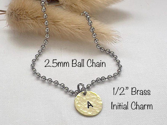 Ball Chain Bracelet with Initial Charm | Brass Disc Personalized Jewelry Custom Name Bracelet for Her | Gift Idea for Women
