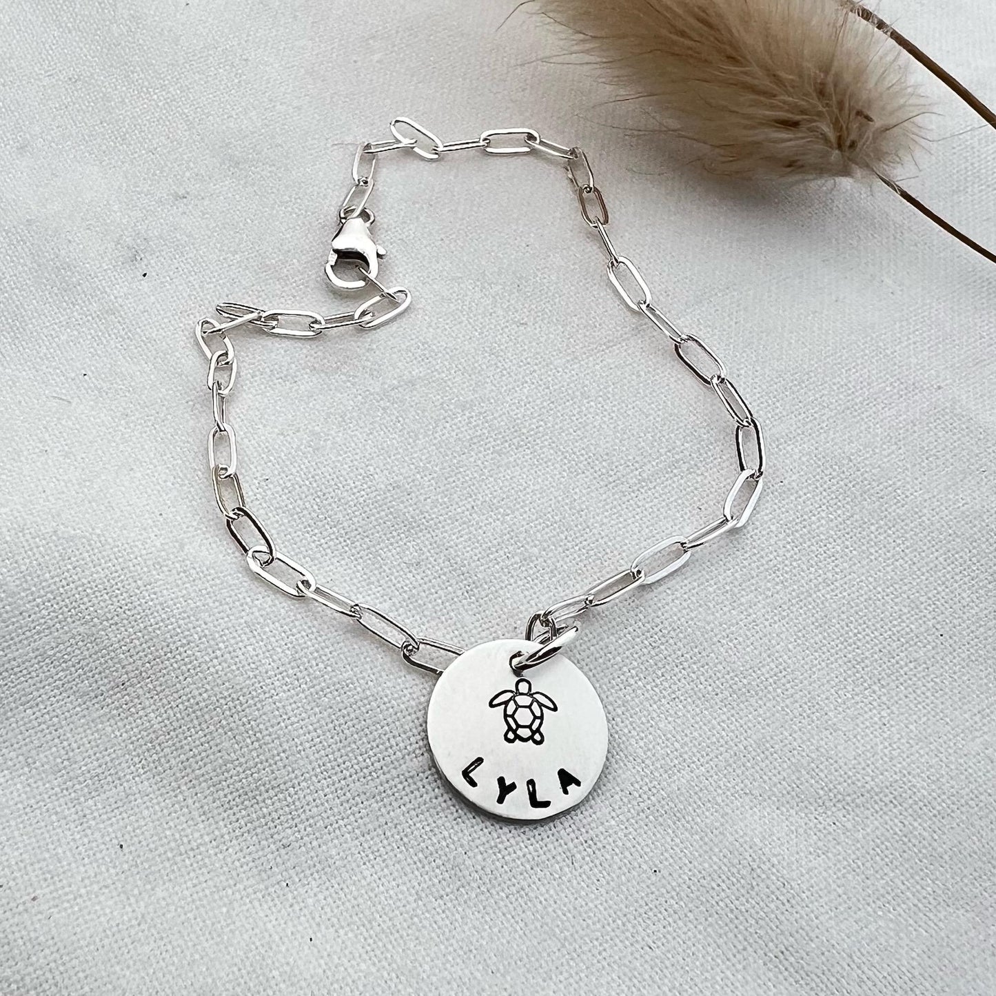 Personalized Sterling Silver Sea Turtle Bracelet | Hand Stamped Name Jewelry