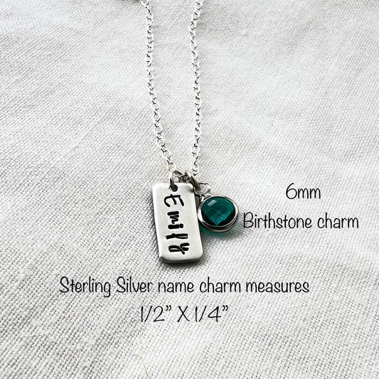 Sterling Silver Name Tag Necklace with Birthstone | Personalized Bar Necklace | Custom Name Jewelry | Gift for Her | Minimalist Necklace