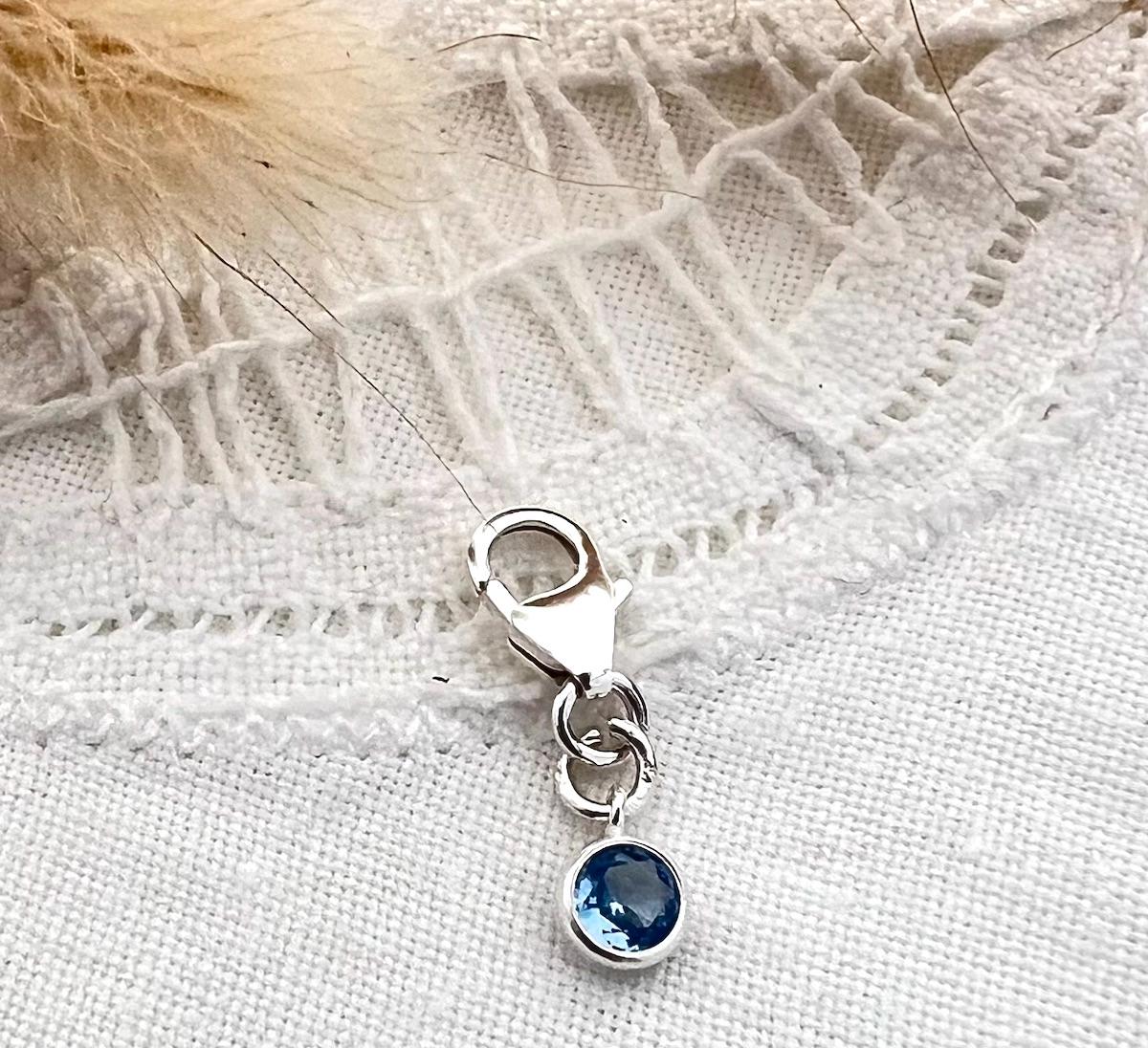 Something Blue Charm | Sterling Silver Clip-On Blue Sapphire Stone Charm | Bridal Gift β Wedding Tradition | Bride Keepsake