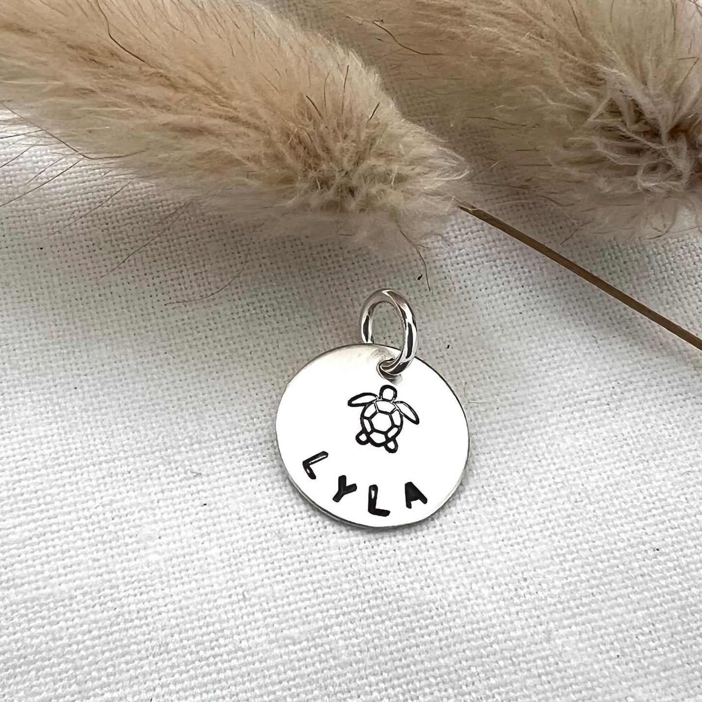 Personalized Sterling Silver Sea Turtle Charm | Hand Stamped Name Jewelry