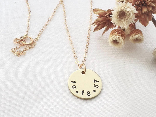 Personalized Gold Necklace with Date & Heart | Custom Hand Stamped Jewelry | Gift for Her | Anniversary Gift | Birthday Gift