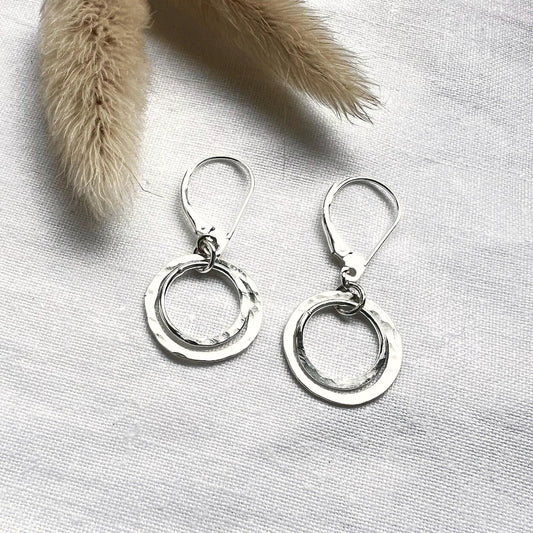 Sterling Silver Circle Earrings | Silver Dangle Hoops | Simple Everyday Earrings