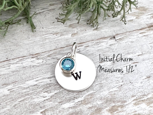 Initial Charm With Birthstone | Charm For Necklace | Sterling Silver Add On Charm | Personalized Charm | Personalized Jewelry | Gift For Her
