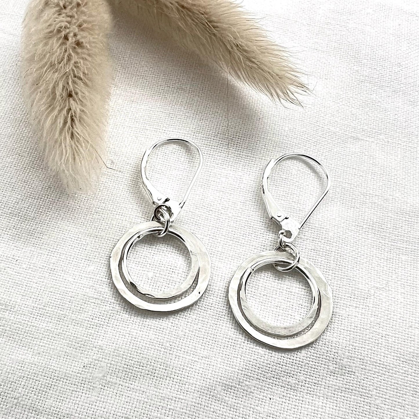 Sterling Silver Circle Earrings | Silver Dangle Hoops | Simple Everyday Earrings