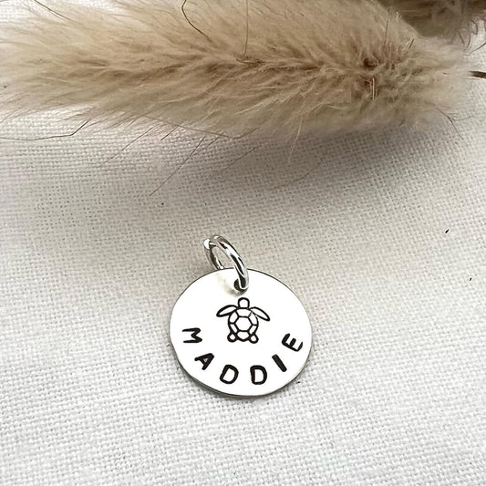 Personalized Sterling Silver Sea Turtle Charm | Hand Stamped Name Jewelry