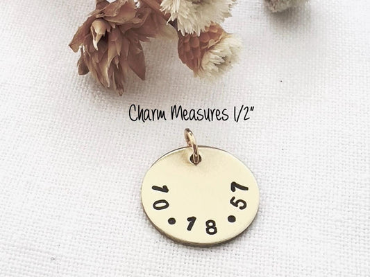 Personalized Gold Date Charm | Hand-Stamped 14k Gold Filled Disc
