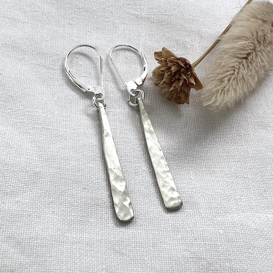 Sterling Silver Dangle Earrings | Hammered Bar Earrings | Everyday Jewelry