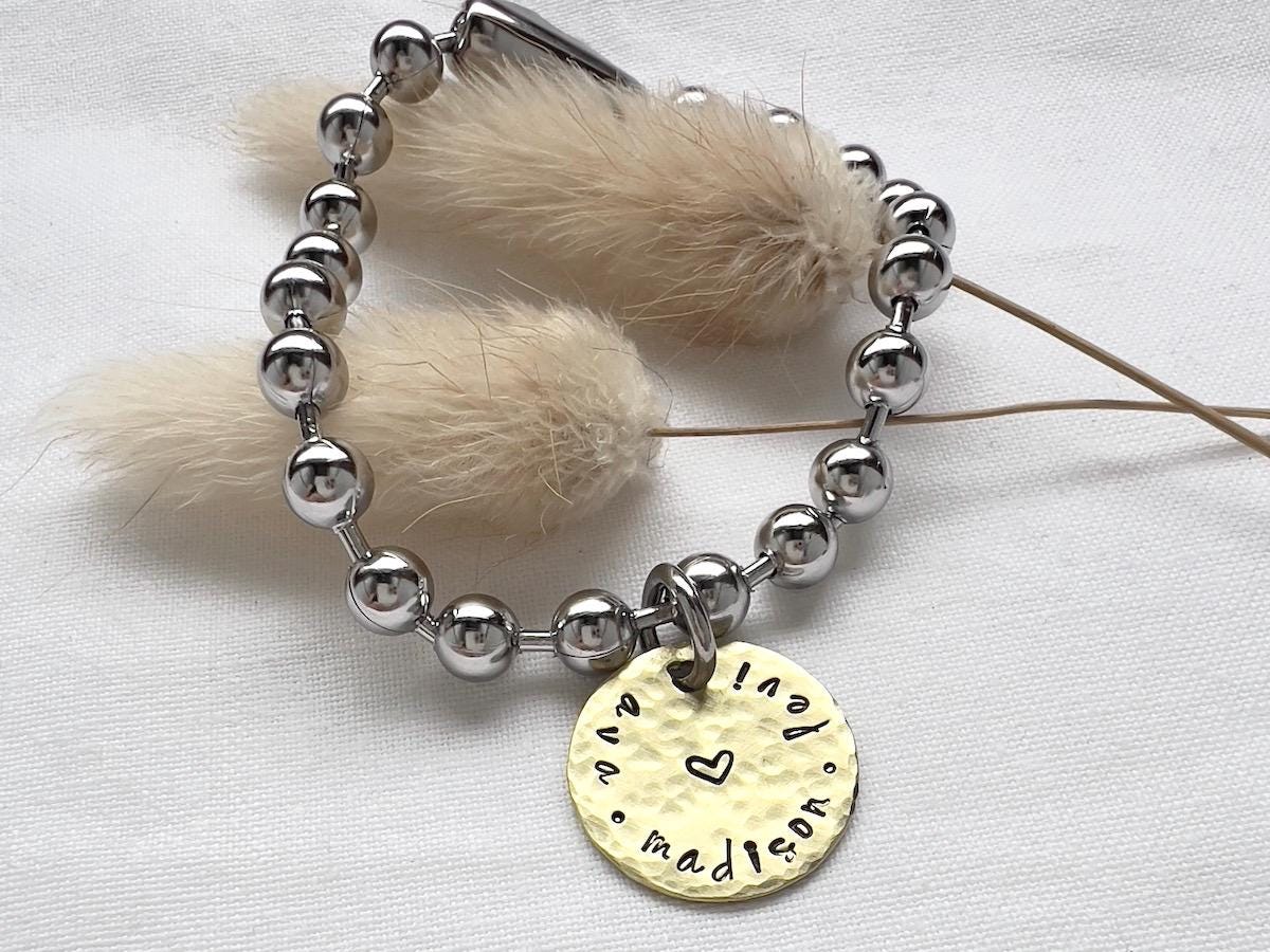 Mom Gift | Chunky Ball Chain Bracelet | Personalized Name Bracelet | Mixed Metal Bracelet | Grandmother Gift