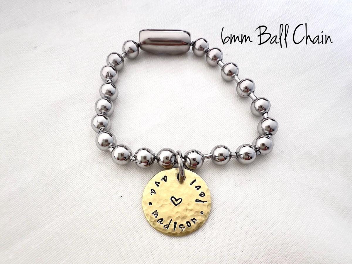 Mom Gift | Chunky Ball Chain Bracelet | Personalized Name Bracelet | Mixed Metal Bracelet | Grandmother Gift