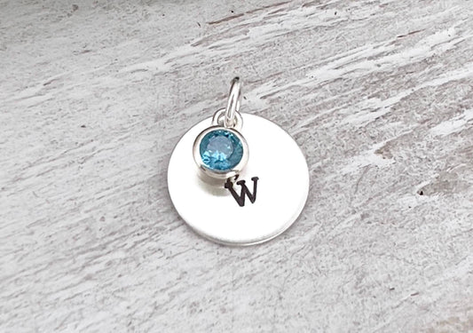 Initial Charm With Birthstone | Charm For Necklace | Sterling Silver Add On Charm | Personalized Charm | Personalized Jewelry | Gift For Her