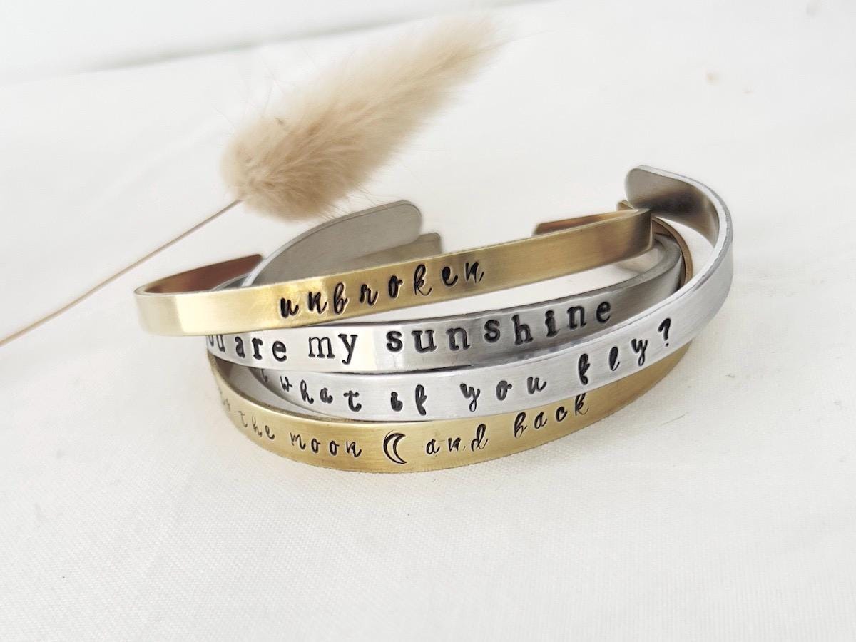 Personalized Bracelet | Custom Hand Stamped Cuff Bracelet | Custom Bracelet With Quote | Mantra Bracelet