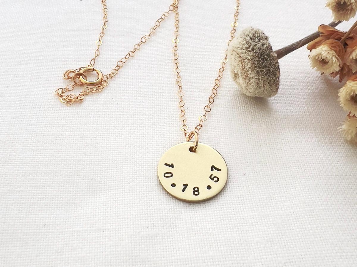 Personalized Gold Necklace with Date & Heart | Custom Hand Stamped Jewelry | Gift for Her | Anniversary Gift | Birthday Gift