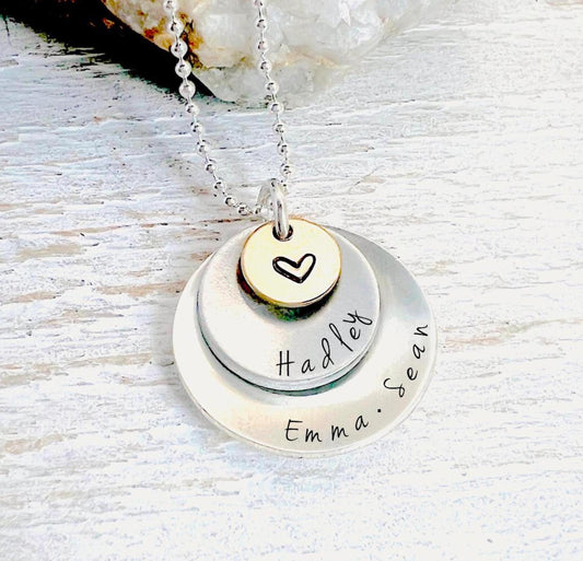 Personalized Name Necklace | Mixed Metal Layered |  Kids Name Necklace | Special Date Jewelry | Anniversary Gift | Gift For Mom
