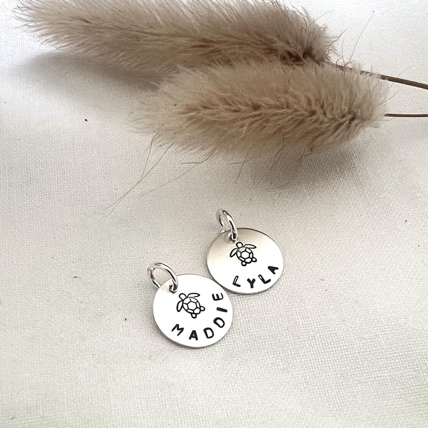 Personalized Sterling Silver Sea Turtle Charm | Hand Stamped Name Jewelry