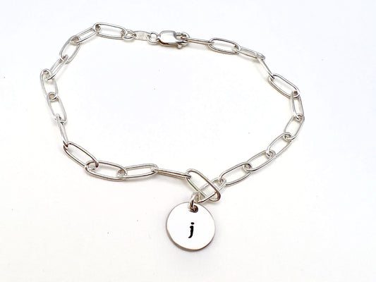Sterling Silver Bracelet With Initial Charm | Initial Bracelet | Paperclip Bracelet |  Personalized Jewelry | Gift for Her