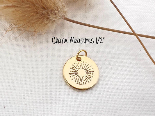 Gold Sunshine Add-On Charm | Hand Stamped Sunburst Charm | Charm For Necklace | Bracelet Charm | Gold Filled Jewelry | Hand Stamped