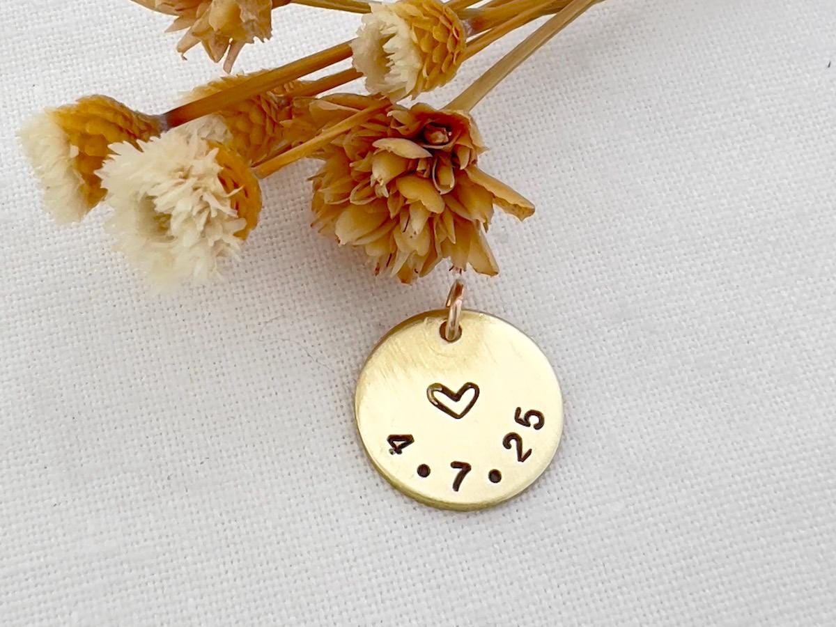 Personalized Gold Date Charm | Hand-Stamped 14k Gold Filled Disc