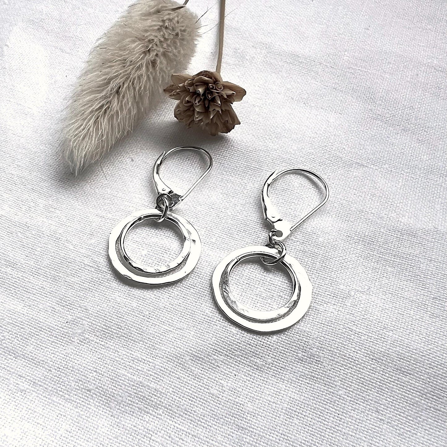 Sterling Silver Circle Earrings | Silver Dangle Hoops | Simple Everyday Earrings