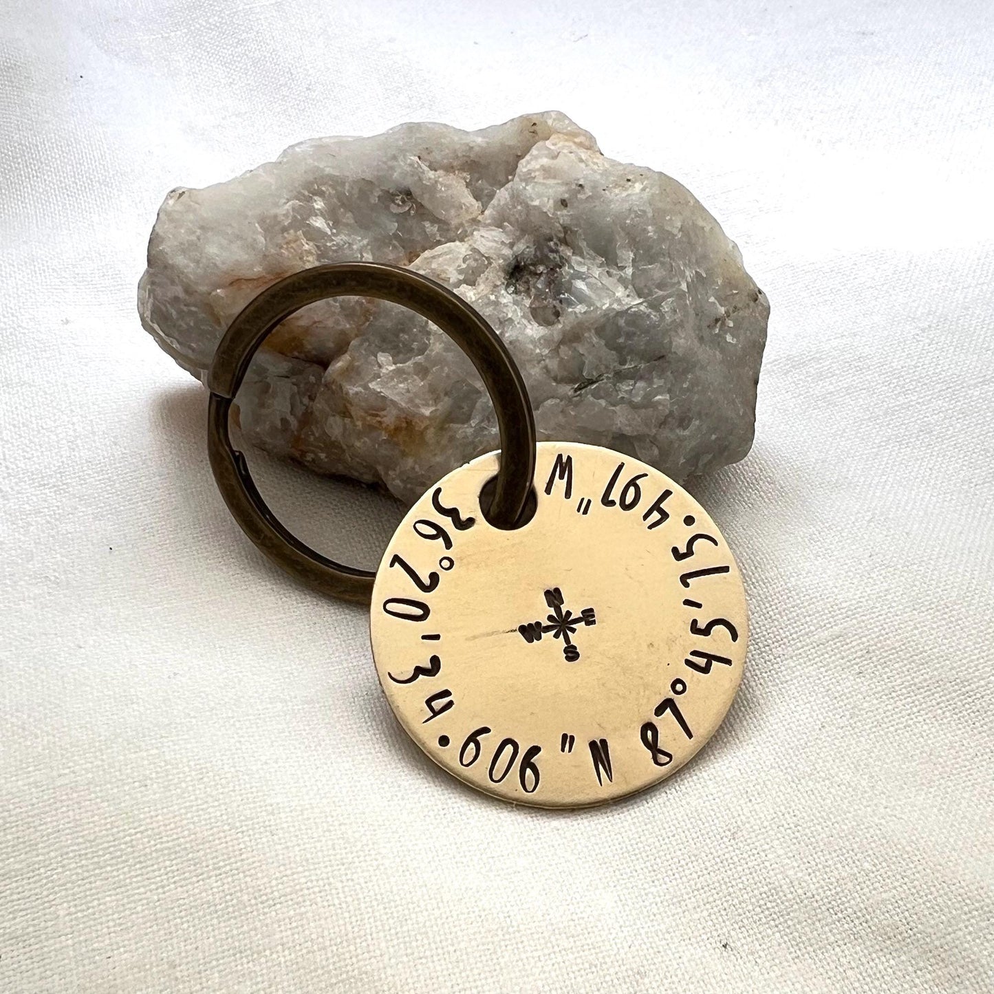 Brass Coordinate Keychain | GPS Latitude Longitude | Special Place Keepsake