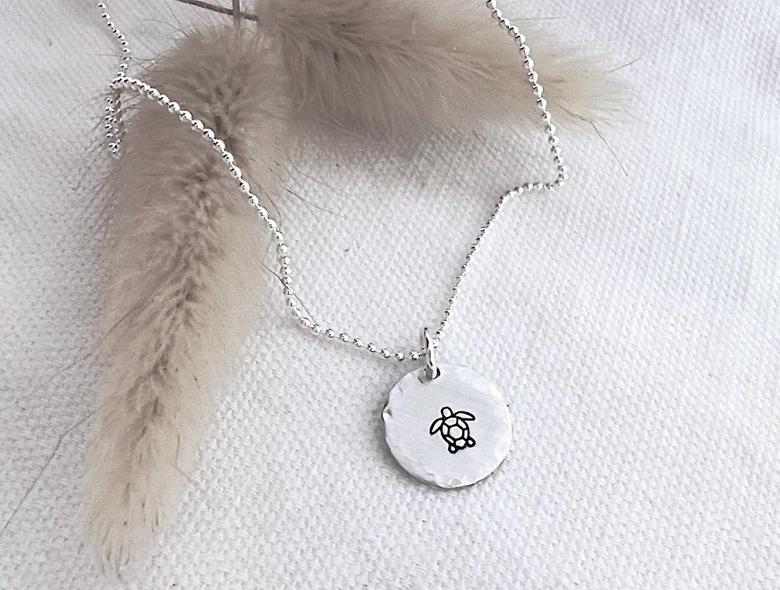 Turtle Necklace | Sea Turtle Charm | Beach Themed Jewelry | Hand Stamped Jewelry | Sterling Silver Jewelry