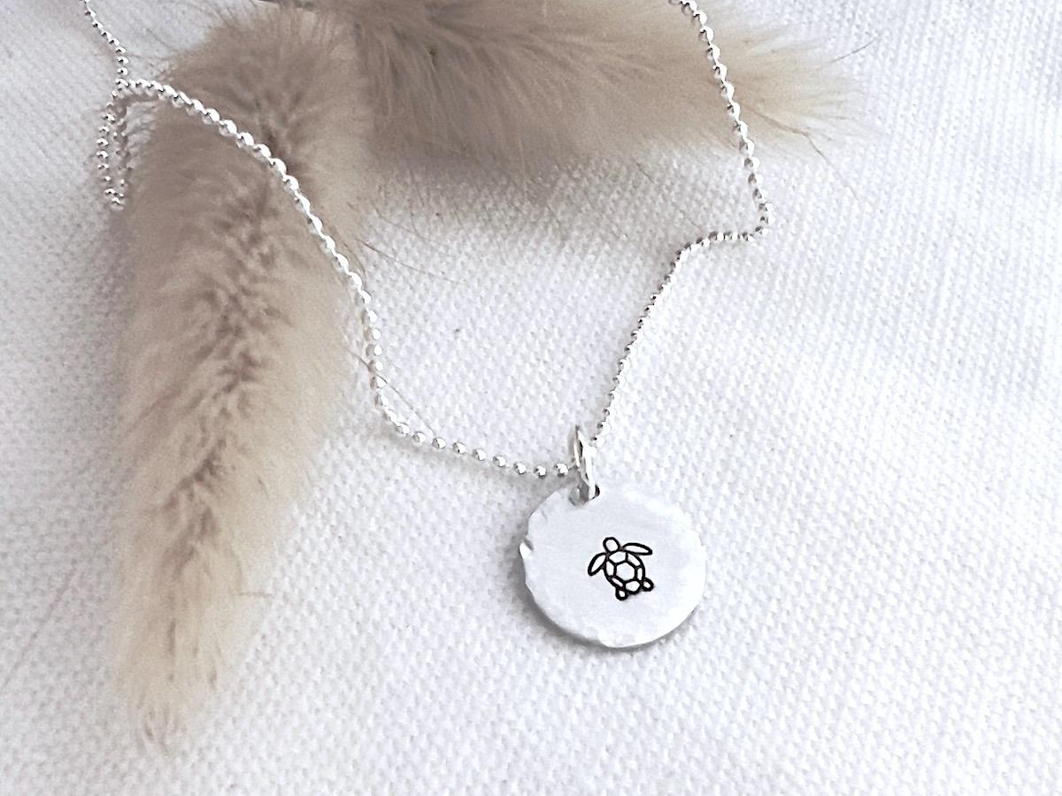 Turtle Necklace | Sea Turtle Charm | Beach Themed Jewelry | Hand Stamped Jewelry | Sterling Silver Jewelry