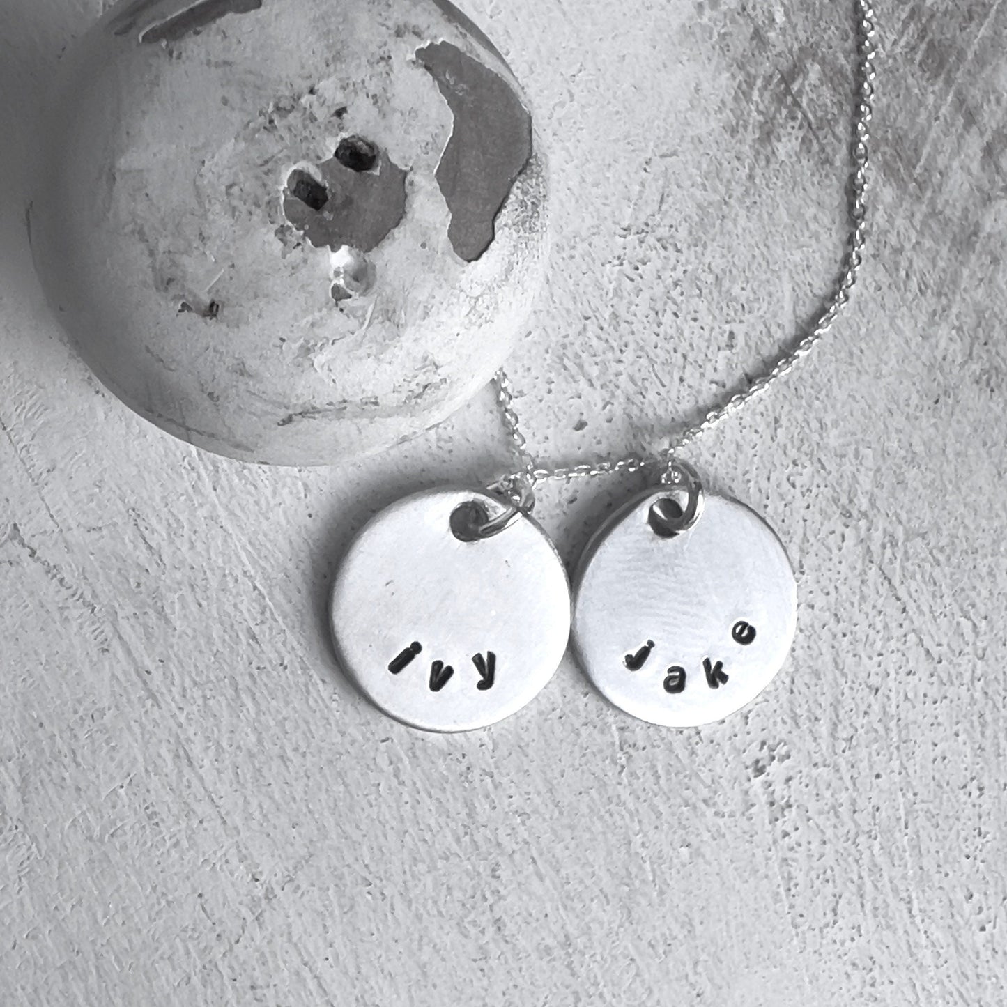 Silver Name Necklace | Personalized Gift For Mom | Family Name Charms | Hand Stamped Custom Necklace | Childs Name Jewelry | Gift for Her