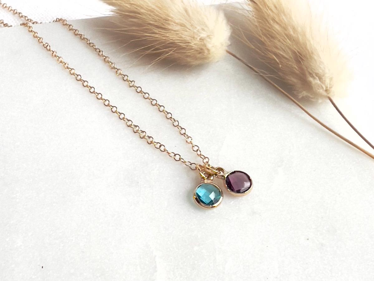 Gold Birthstone Charm Necklace | Personalized Mom Jewelry |Custom Necklace Pendant | Mother’s Day Gift from Kids | Dainty Gold Necklace