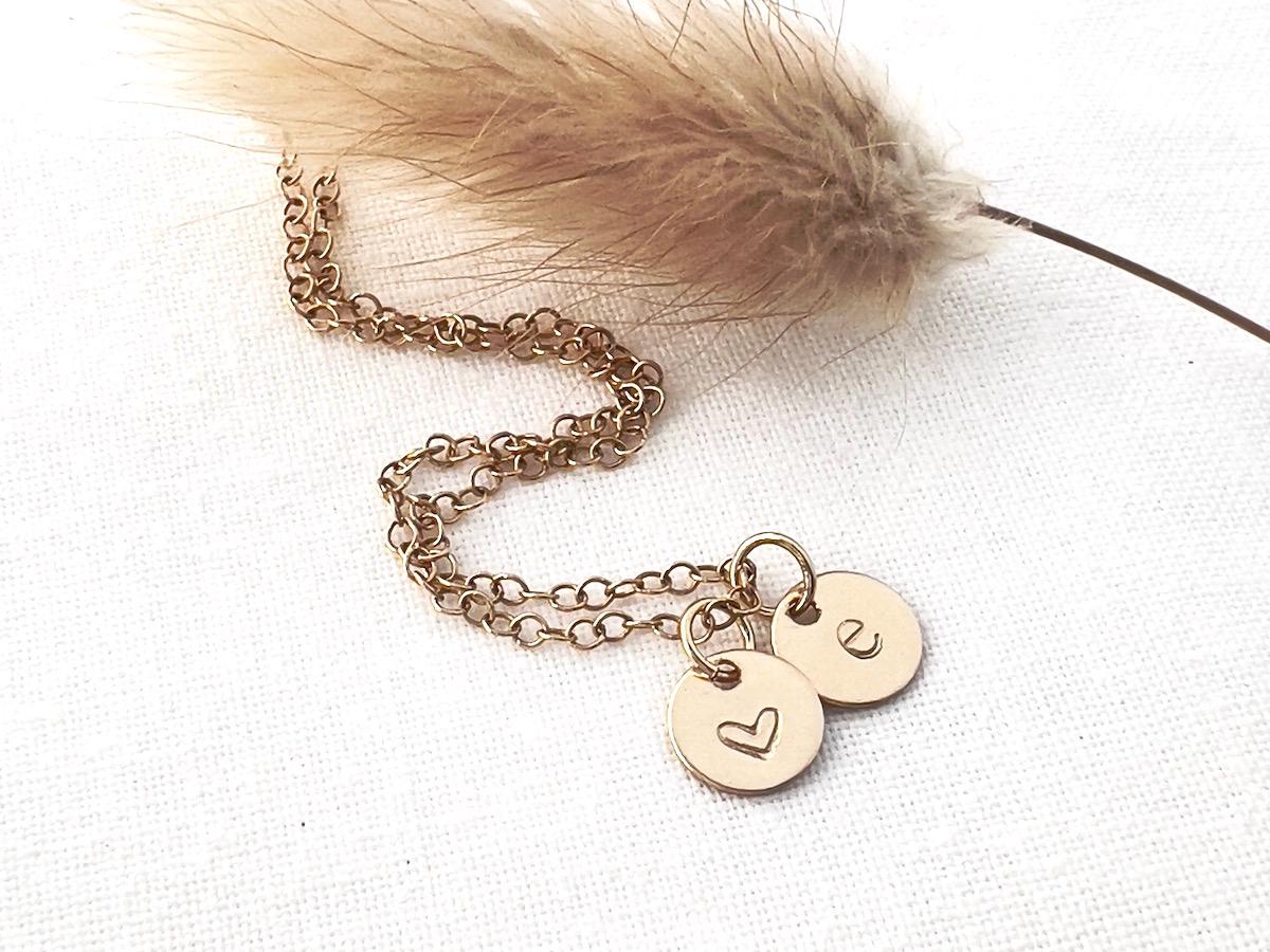 Gold Initial Disc Necklace | Personalized Heart Charm | 14k Gold Filled