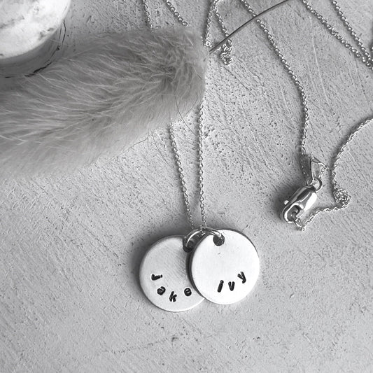 Silver Name Necklace | Personalized Gift For Mom | Family Name Charms | Hand Stamped Custom Necklace | Childs Name Jewelry | Gift for Her