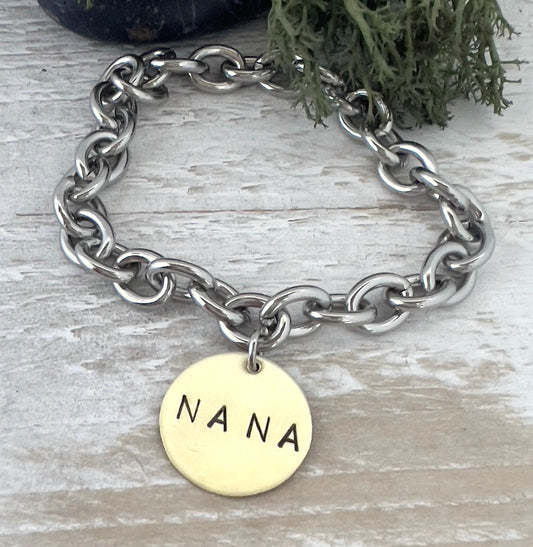 Personalized Bracelet | Hand Stamped Bracelet | Name Charm Bracelet | Mixed Metal | Gift For Grandmother | Gift For Mom | Mothers Day gift