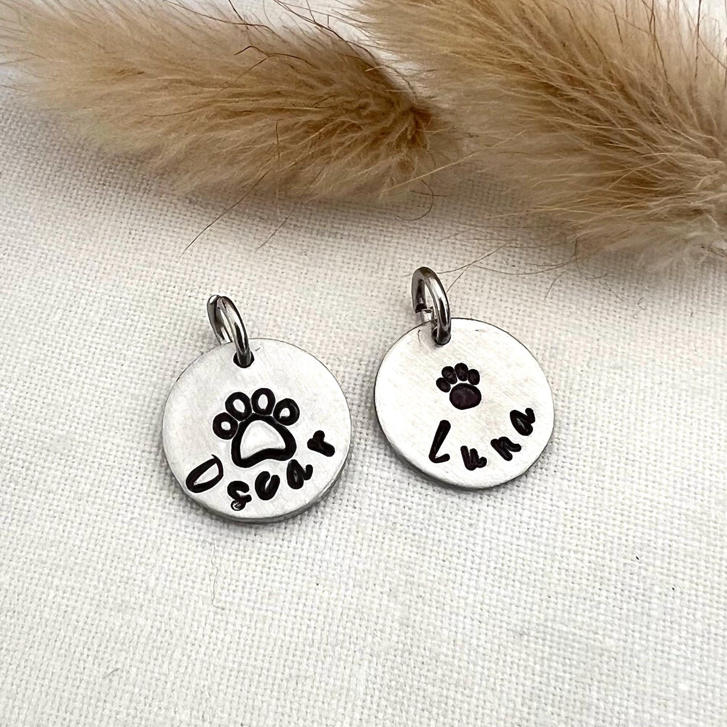 Small Pet ID Tag with Name and Paw Print | Personalized Dog and Cat Collar Tag | Custom Engraved Pet Name Tag | Cute Paw Print Charm