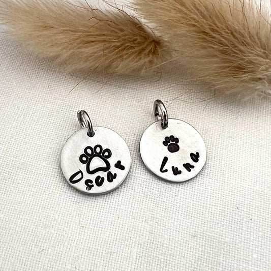 Small Pet ID Tag with Name and Paw Print | Personalized Dog and Cat Collar Tag | Custom Engraved Pet Name Tag | Cute Paw Print Charm