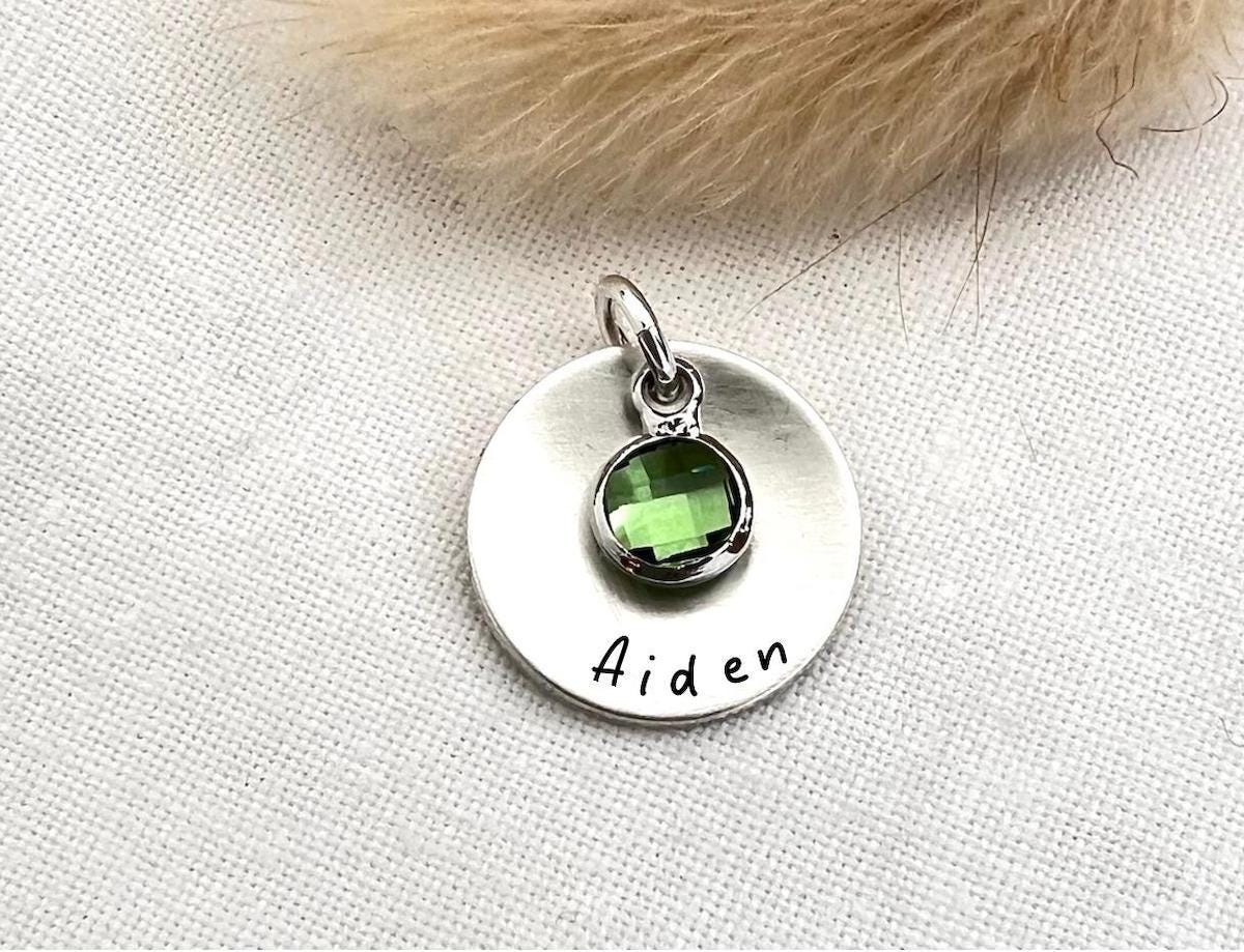 Personalized Sterling Silver Name Charm with Birthstone