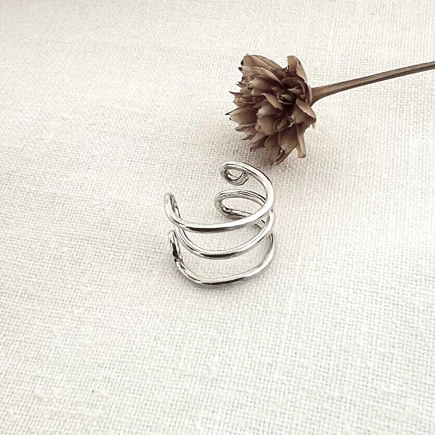 Sterling Silver Triple Band Ear Cuff | No Piercing Helix Jewelry