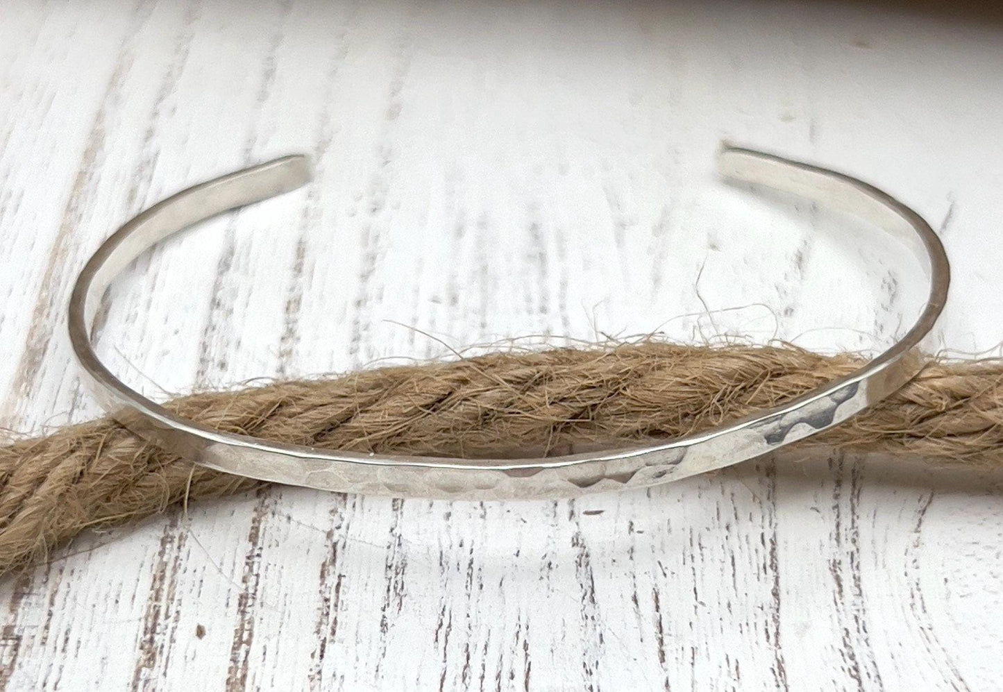 Sterling Silver Bracelet | Handmade Silver Bracelet | Skinny Stacking Cuff | Hammered Bracelet | Minimalist Jewelry | Gift for her