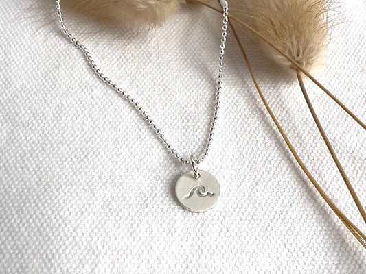 Surf Necklace | Beach Wave Necklace |  Sterling Silver Necklace | Tiny Disc Necklace