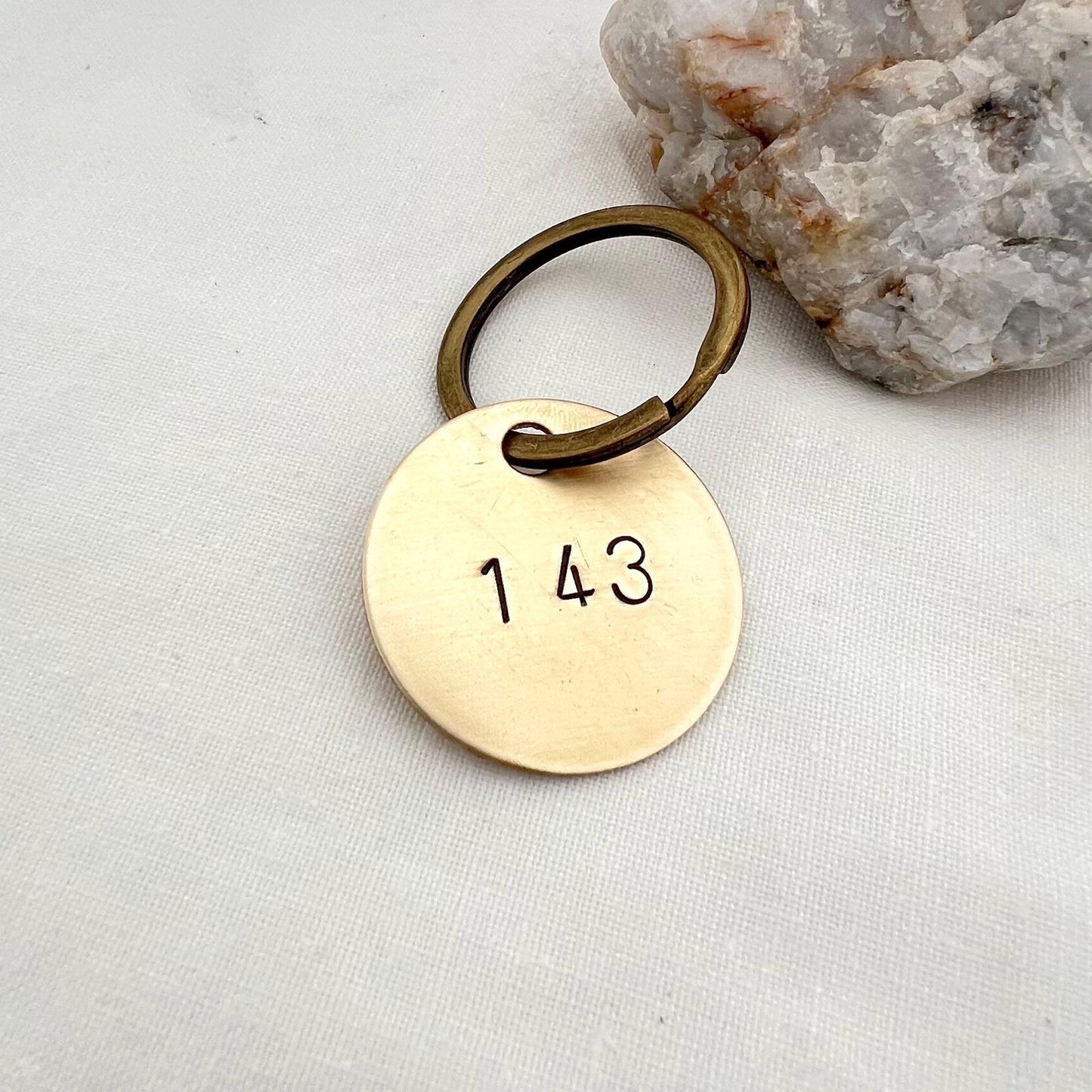 143 Keychain | Anniversary Gift | I Love You | Key Tag Gift For Lover |  Brass Key Tag | Hand Stamped, Valentines Gift