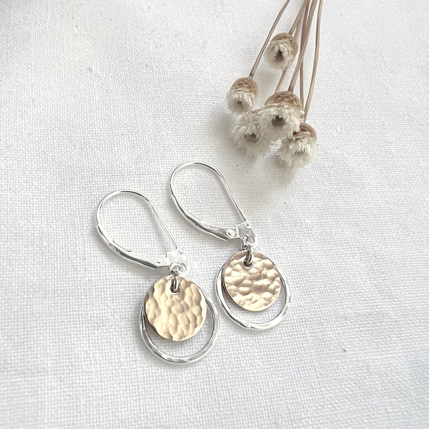 Two-Tone Dangle Earrings | Sterling Silver & Gold Filled | Handmade Lever Backs